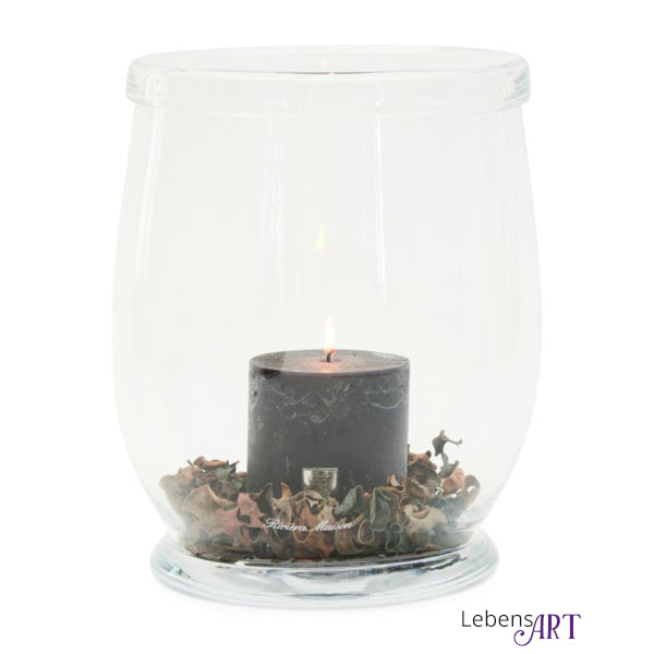 Windlicht (Vase) aus klarem Glas mit gefaltetem Rand