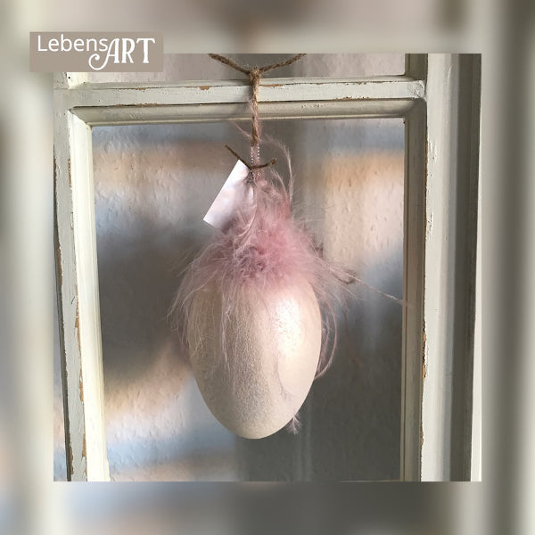 Osterei mit Federn-Busch rosa groß