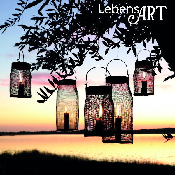 Laterne Kerzenhalter Metall-Geflecht dkl.grau