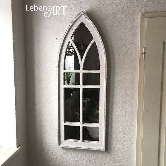 Holzfenster im gotischen Stil in Shabby-Optik mit Spiegel (klein)
