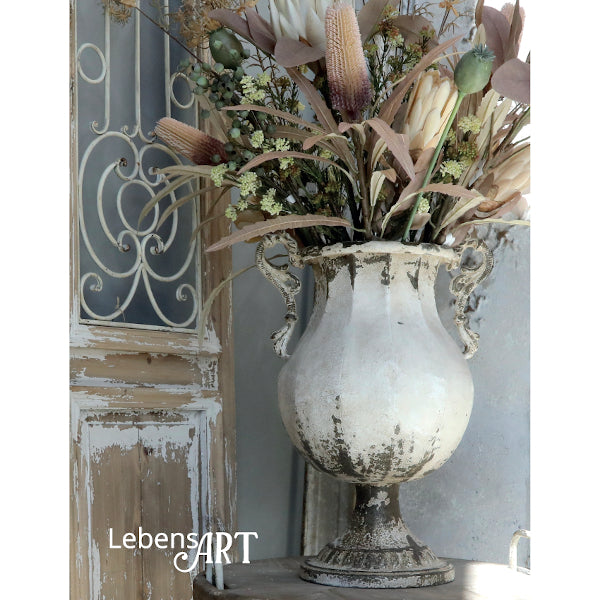 Vase auf Fuß Pflanzpokal Barock Shabby creme-weiß
