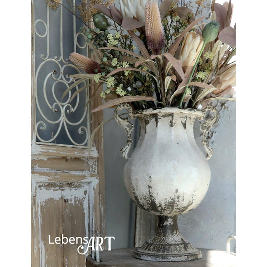 Vase auf Fuß Pflanzpokal Barock Shabby creme-weiß