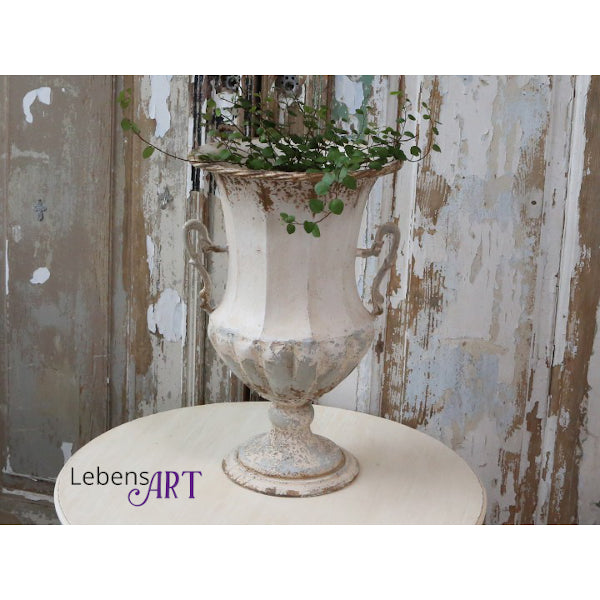 Pflanzpokal französische Vase Shabby antique-weiß