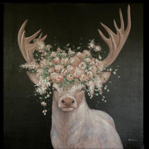 Hirsch Blumenkrone Acryl handgemalt