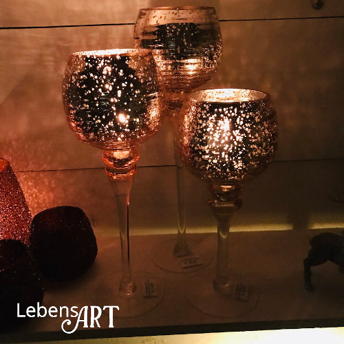 Windlicht - Glas - Rosé-Gold/Silber - H.35 cm - D.13 cm - Indoor