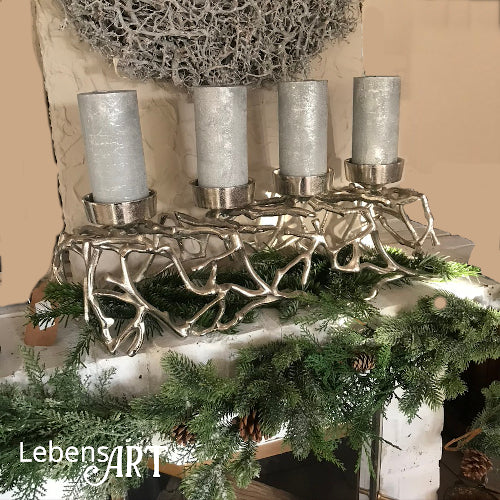 Leuchter / Geäst - Metall / Aluminium vernickelt - 4 Kerzenhalter - L.60 B.16 H.35 cm