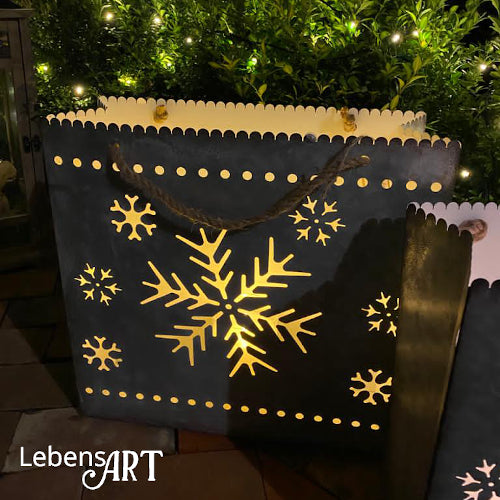 Windlicht Tasche Zinkblech Schneeflocke