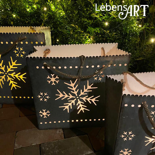 Tasche - aus Zinkblech - Silber/Weiß - Schneeflocke - L.39 H.38 T.18 cm - Indoor/Outdoor