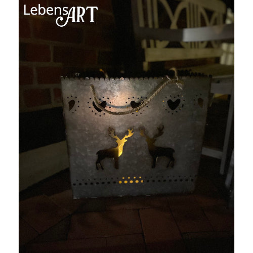 Tasche - aus Zinkblech - Silber/Schwarz - Rentier-Motiv - L.44 H.43 T.18 cm - Indoor/Outdoor