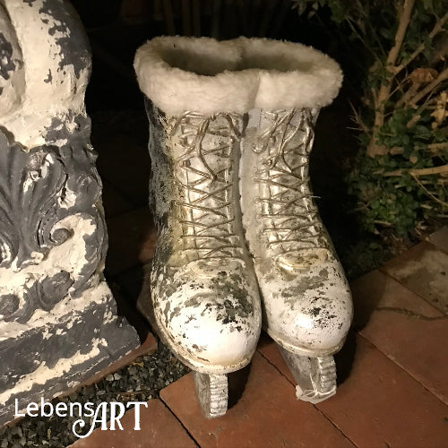 Schlittschuhe - Silber/Grau/Weiß - mit Fell-Kragen - L.30 B.20 H.30 cm - Indoor/Outdoor