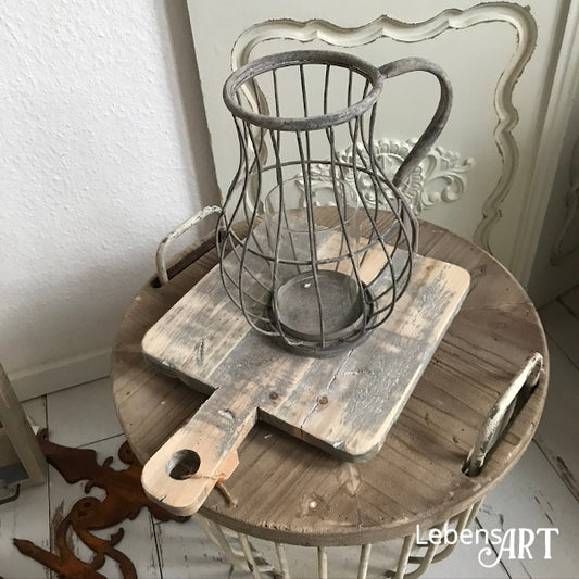 Holz-Tablett mit Griff in Shabby-Optik grau rechteckig lang