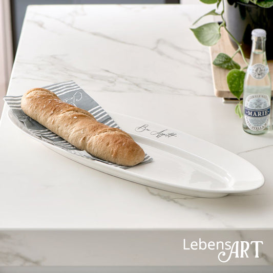 Servier-Platte Guten Appetit Porzellan weiß