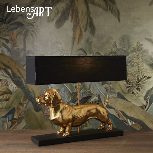 Tischleuchte Dackel Gold/Schwarz
