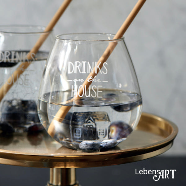 Glas mit Häuschen Schriftzug Weiß