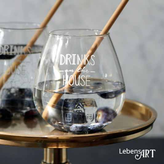 Glas mit Häuschen Schriftzug Weiß