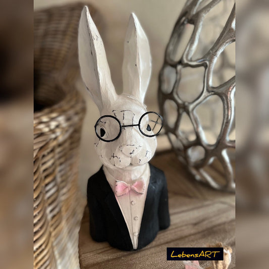 Hase GENTLEMAN Büste schwarz-weiss Polyresin H.32cm