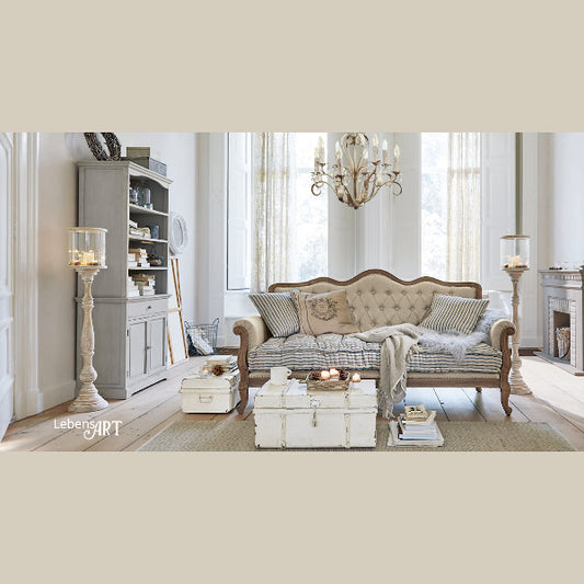 Sofa MALABON Leinen grau-blau