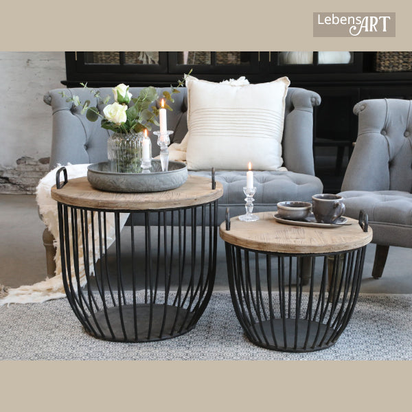 Kaffee-/Sofatische Holzplatte Set Schwarz