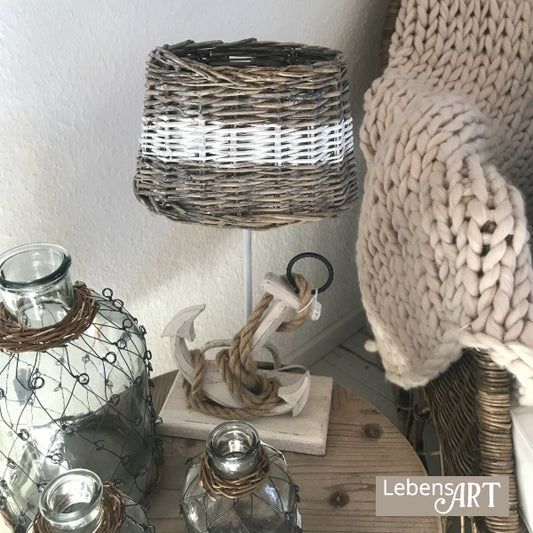 Tischleuchte Anker Holz Rattan oval
