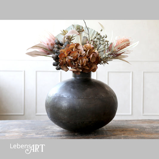 Vase Grimaud - Metall - dkl. braun - bauchige Form