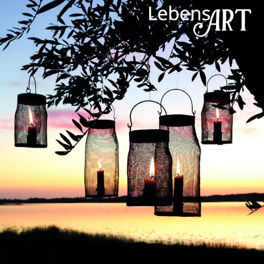 Laterne Kerzenhalter Metall-Geflecht dkl.grau