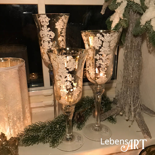 Windlicht - Glas - Weiß-Gold/Silber - H.30 cm - D.12 cm - Indoor Outdoor