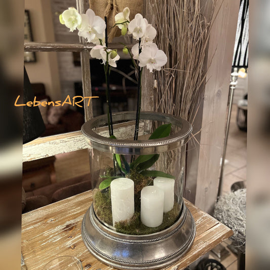 Windlicht in Antik-Optik XL mit Glaszylinder